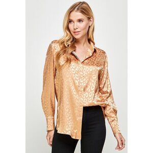 🔥LAST FEW🔥 Women's Charmeuse Long Slv Button Down Shirt (GOLD)
